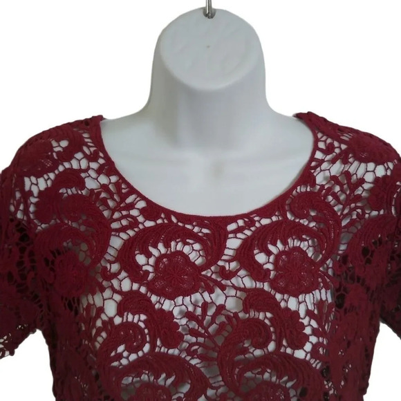Sexy What? Cropped Crocheted  Burgundy Top, M - Picture 2 of 8